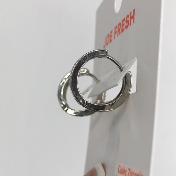 NWT Joe Fresh Silver-Toned Cubic Zirconia Small Hoop Earrings - Picture 3 of 9